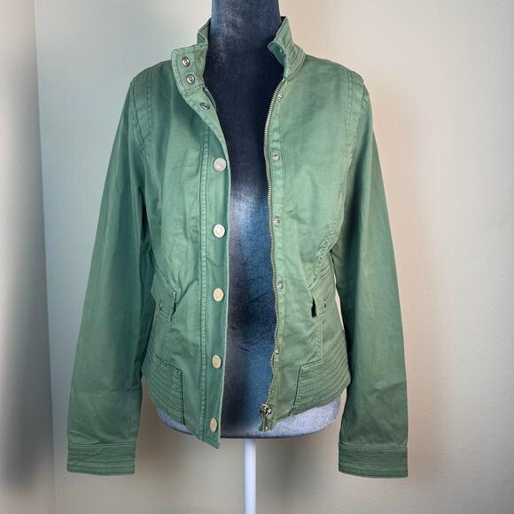 White House Black Market WHBM Pret Lace-Up Back Casual Jacket Sage Green Size 6 - Picture 4 of 8